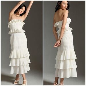 Anthropologie Let Me Be Strapless Tiered Ruffle Dress in White Size XL NWT!